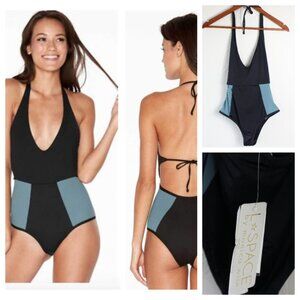 L Space Fireside Plunge One Piece Slimming Swimsuit Colorblock Black Size 10 NWT